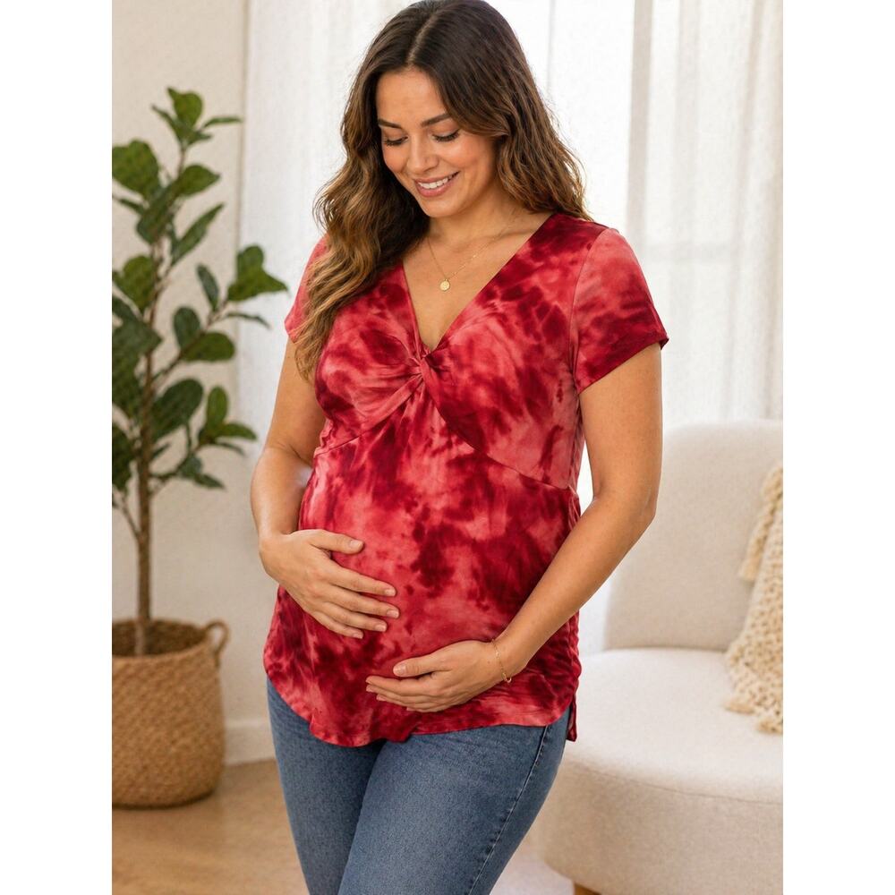 Motherhood Maternity Red Tie-Dye Top | Size L